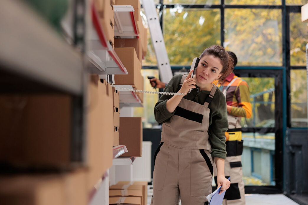 Chica joven trabajando en una empresa de logística