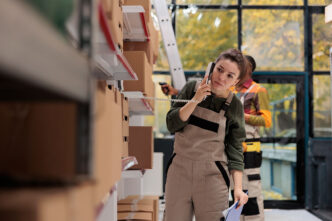 Chica joven trabajando en una empresa de logística