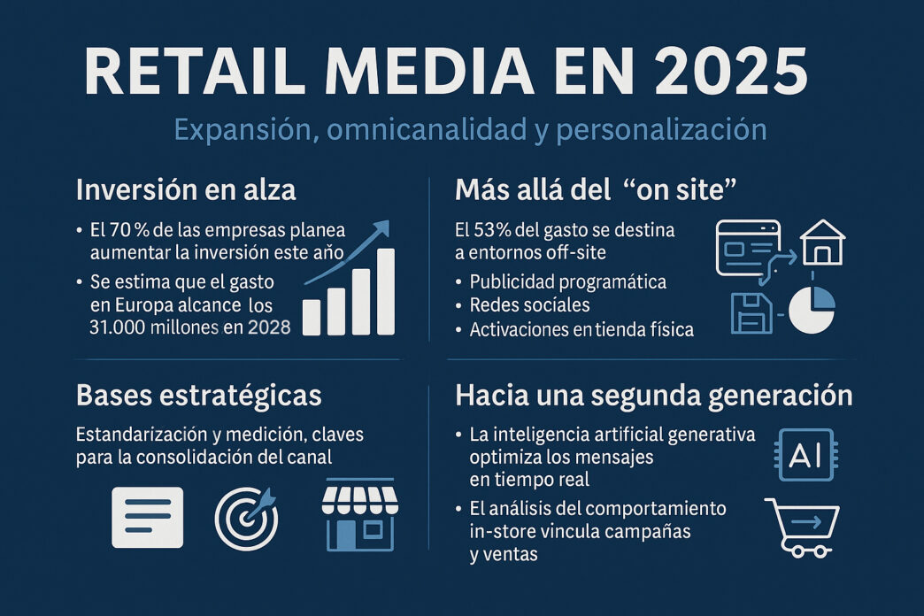 Infografía con los datos más importantes del Retail Media en 2025