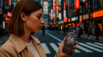 Chica en Japón abriendo la app de Zara Travel Mode