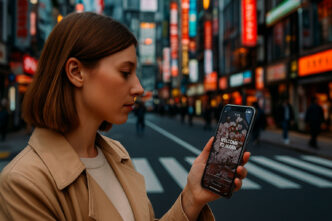 Chica en Japón abriendo la app de Zara Travel Mode