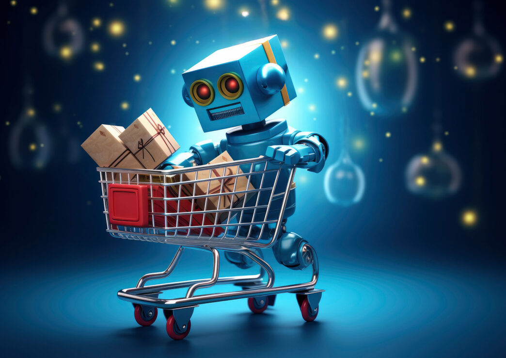 Robot llevando un carrito de la compra