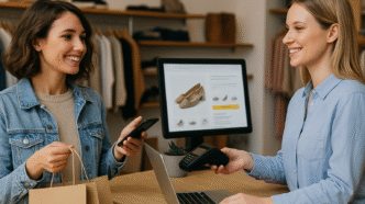Una dependienta atiende a una clienta de su tienda