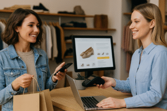 Una dependienta atiende a una clienta de su tienda