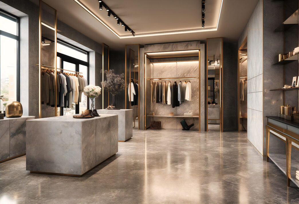 Interior de una tienda de ropa de lujo