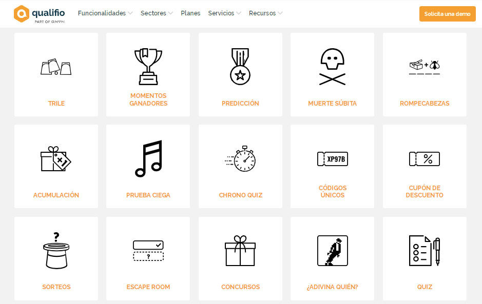 Qualifio ofrece en su web opciones de campañas gamificadas para fortalecer la relación emocional con la marca