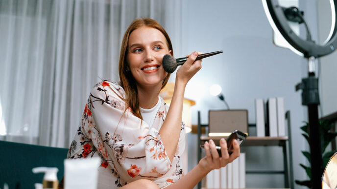 Influencer del mundo de la belleza grabando un vídeo